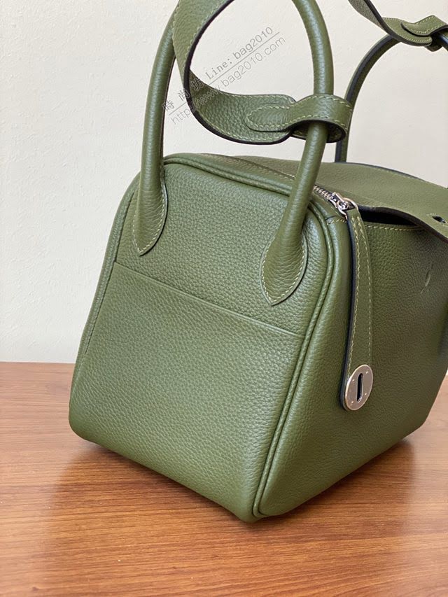 Hermes女包 愛馬仕lindy togo皮 金扣 銀扣 Hermes手提肩背包 軍綠  am1958